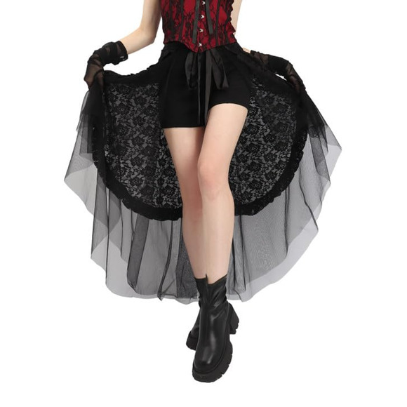 Women's Sheer Mesh Witchy Maxi Tulle Festival Rave Whimsigoth Fairy Skirt Gothic - Picture 4 of 5